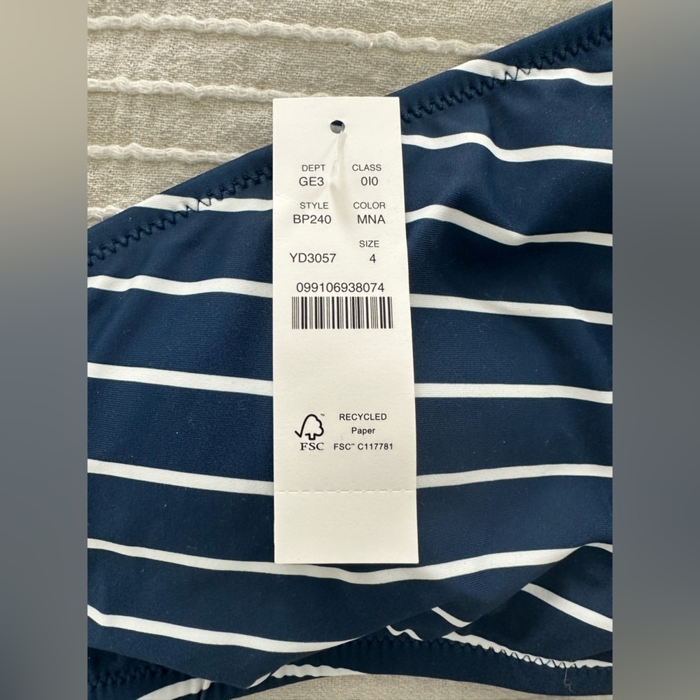 NWT J. Crew Cutout one-piece full-coverage swimsuit in navy stripe, size 4 - Picture 4 of 6